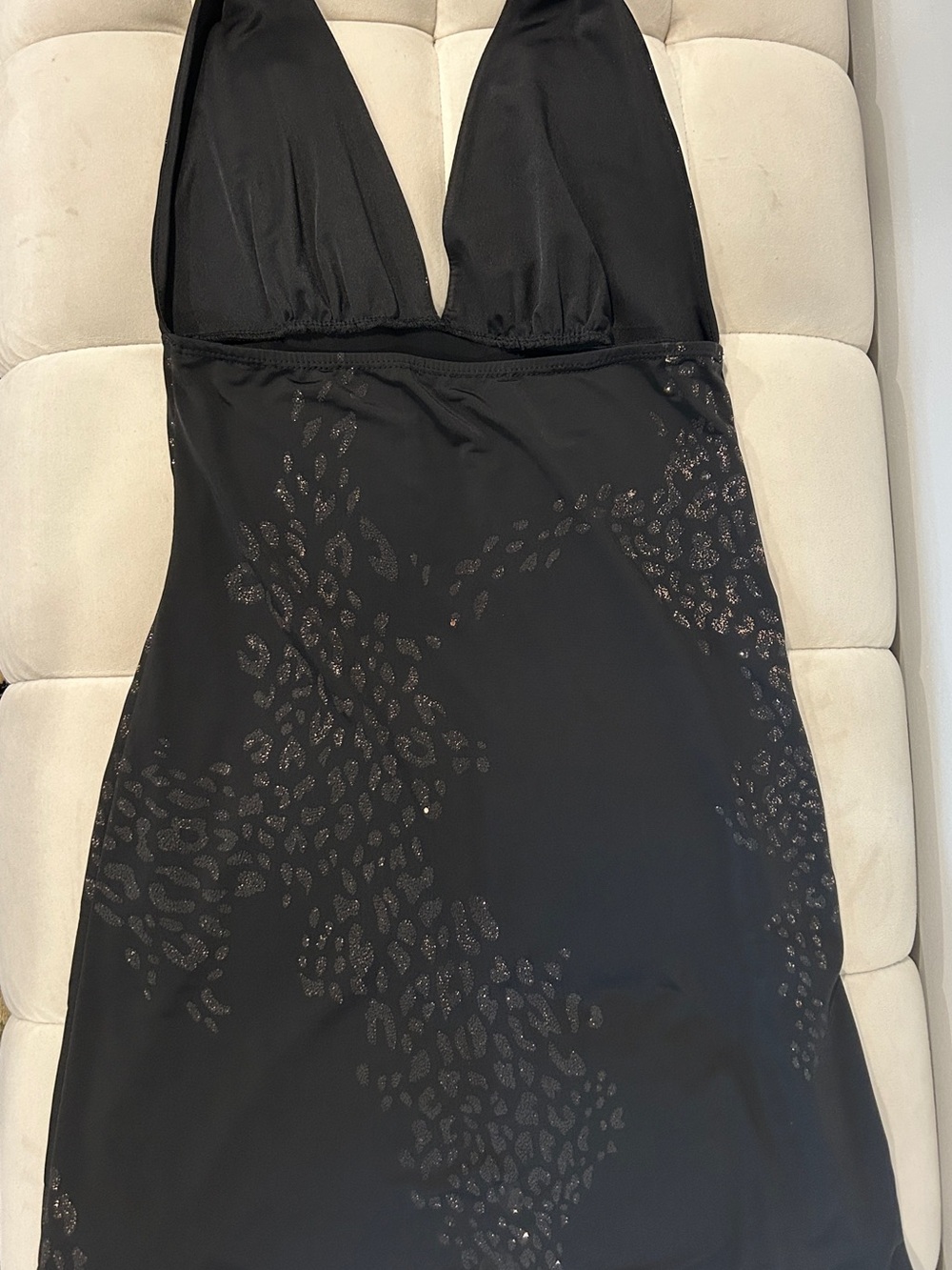 Symphony Black Mini Dress with Subtle Metallic Leopard Print